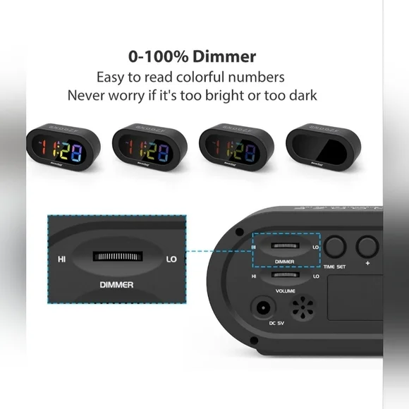 Reacher Black Digital Alarm Clock with Multicolor LED Display - Picture 6 of 11